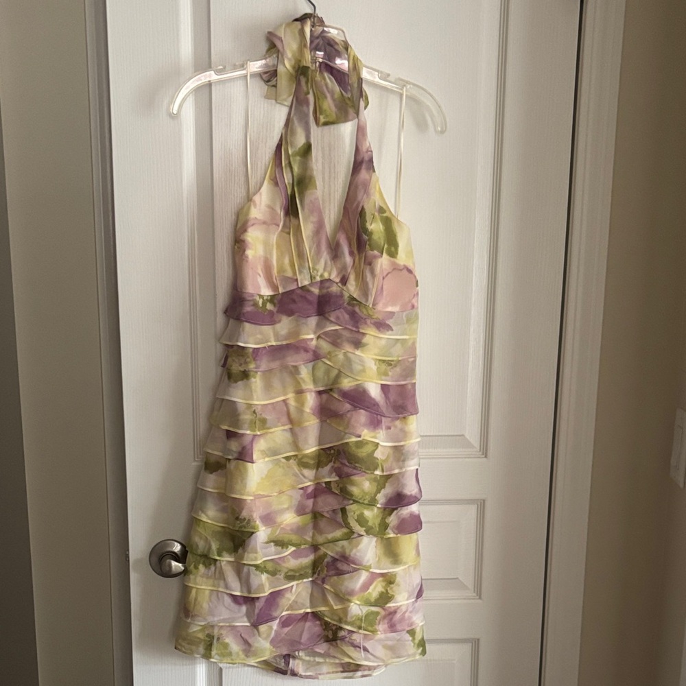 JS Collections Strapless Dress in Purple and Green
